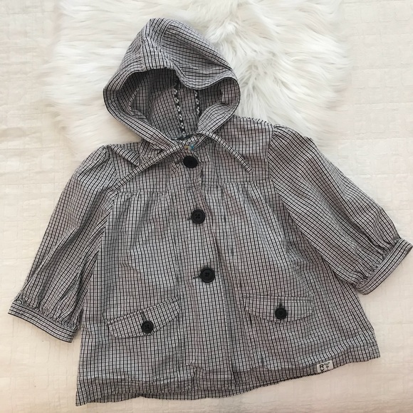 Roxy Black & White Plaid Button Front Hooded Light Spring Jacket - Picture 3 of 15